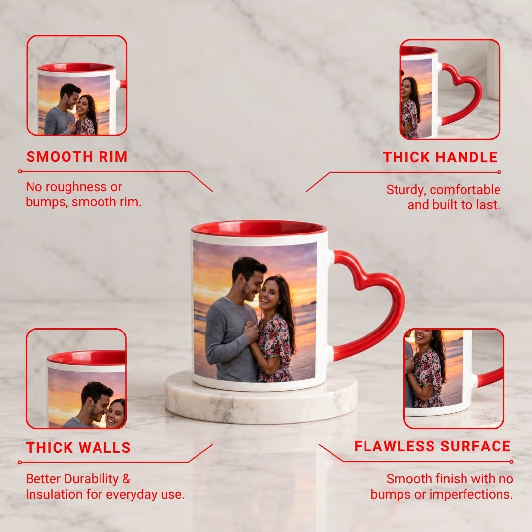 Red Heart Handle Personalized Ceramic Photo Mug