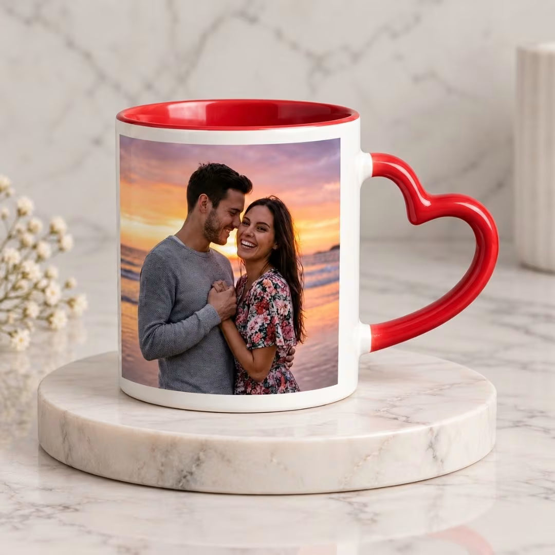 Red Heart Handle Personalized Ceramic Photo Mug