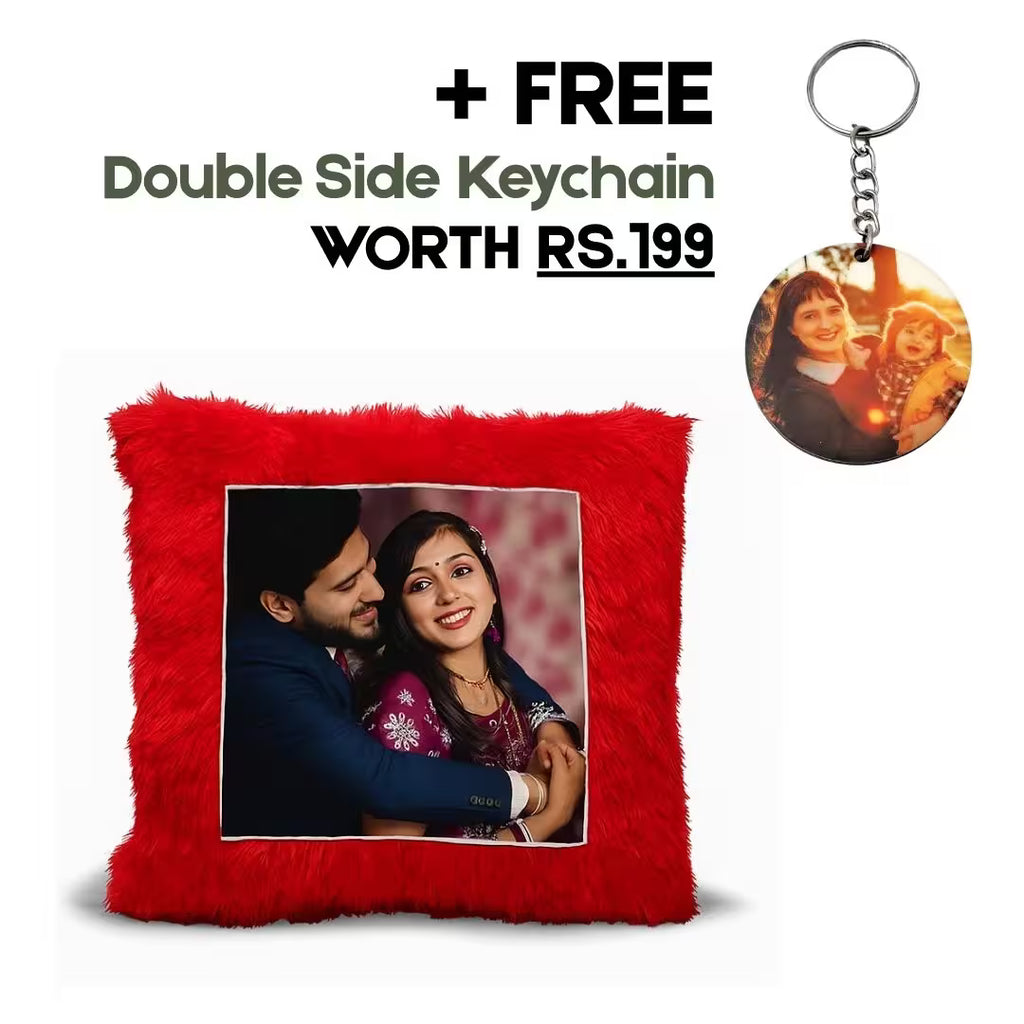 Red Square Customized Furr Photo Pillow
