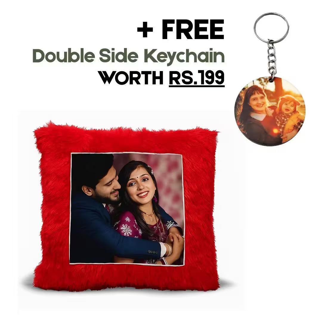 Red Square Customized Furr Photo Pillow