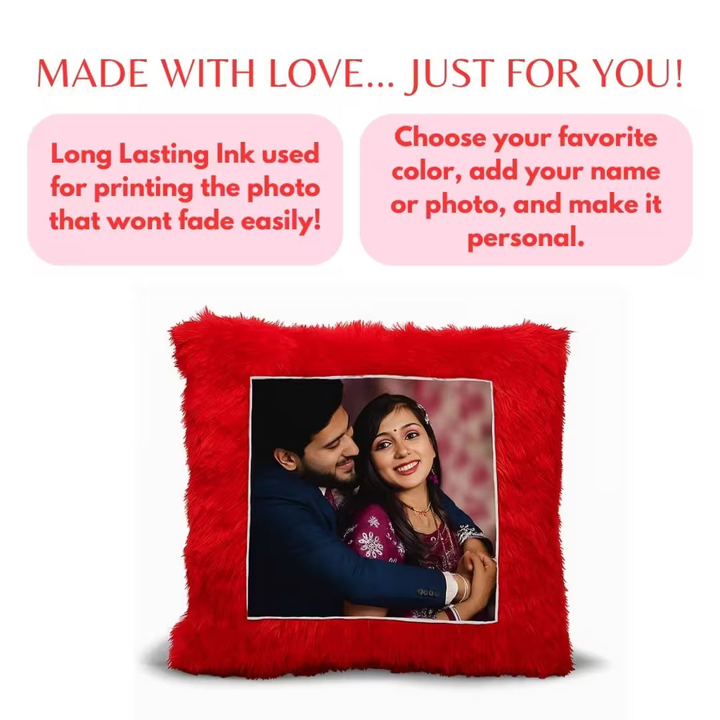 Red Square Customized Furr Photo Pillow