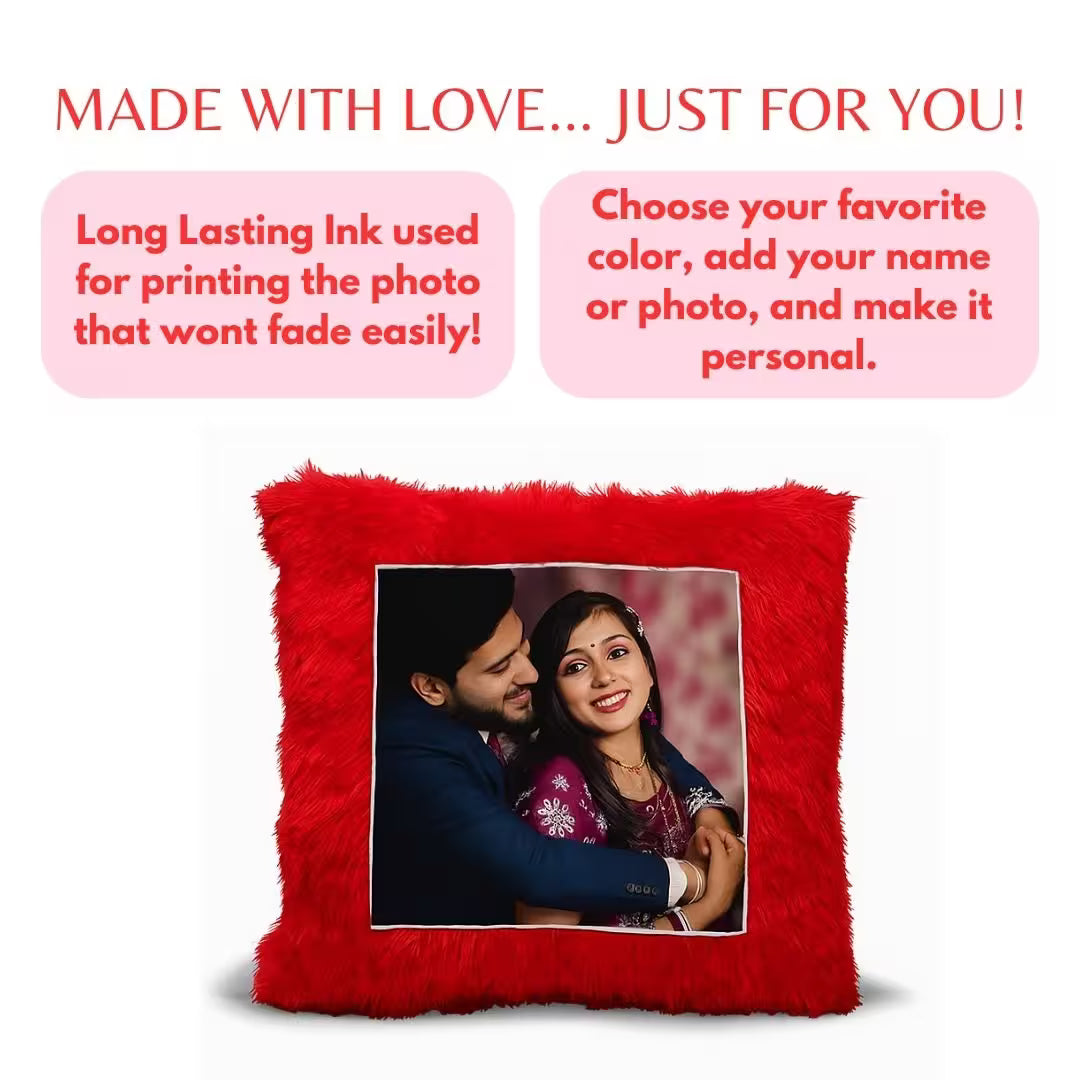 Red Square Customized Furr Photo Pillow
