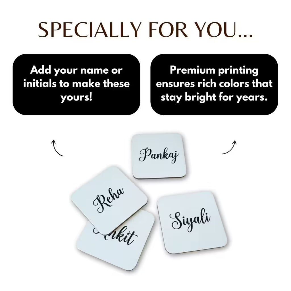 Customized Name Square Tea Coaster - Set of 4