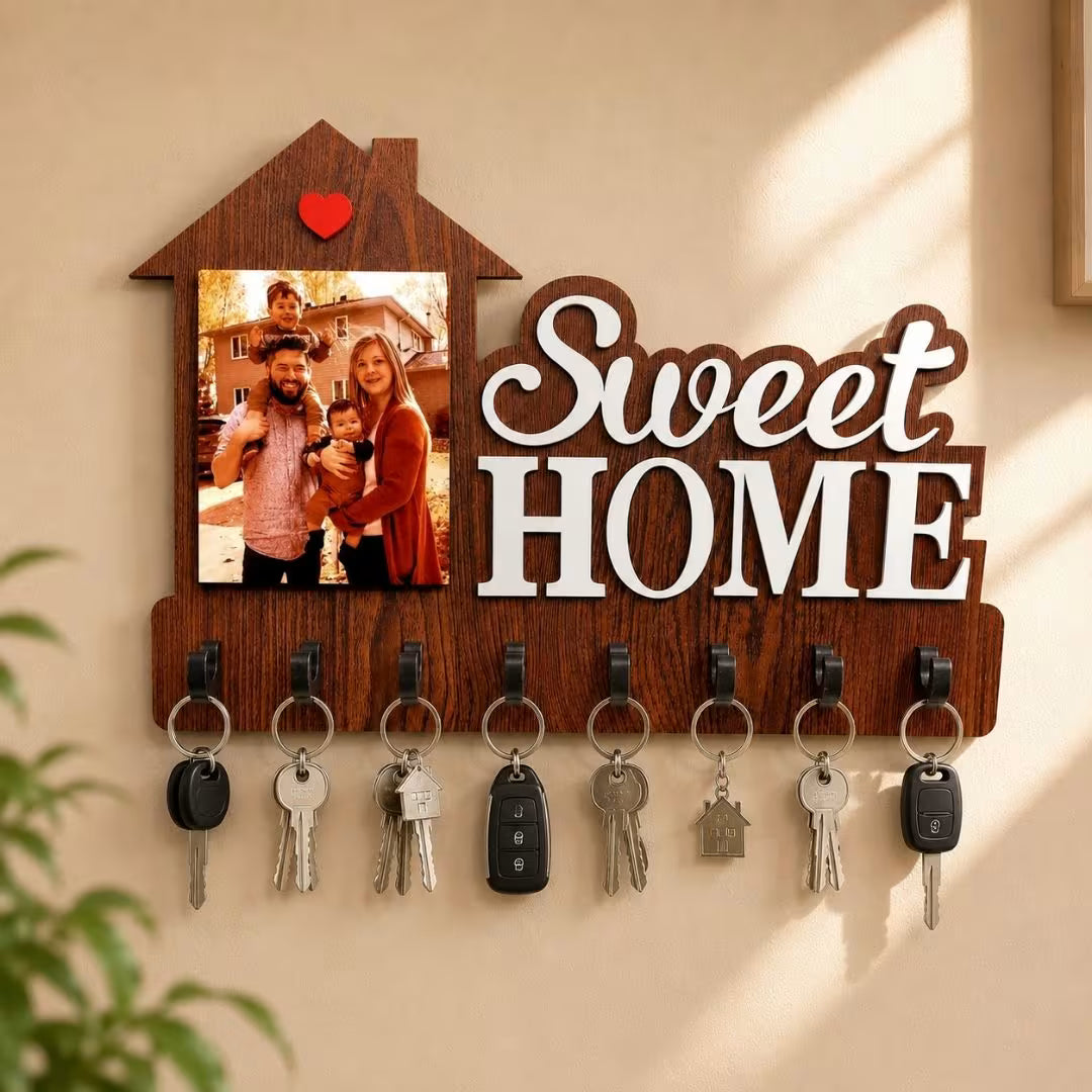 Personalized Home Shaped Photo Wooden Key Holder