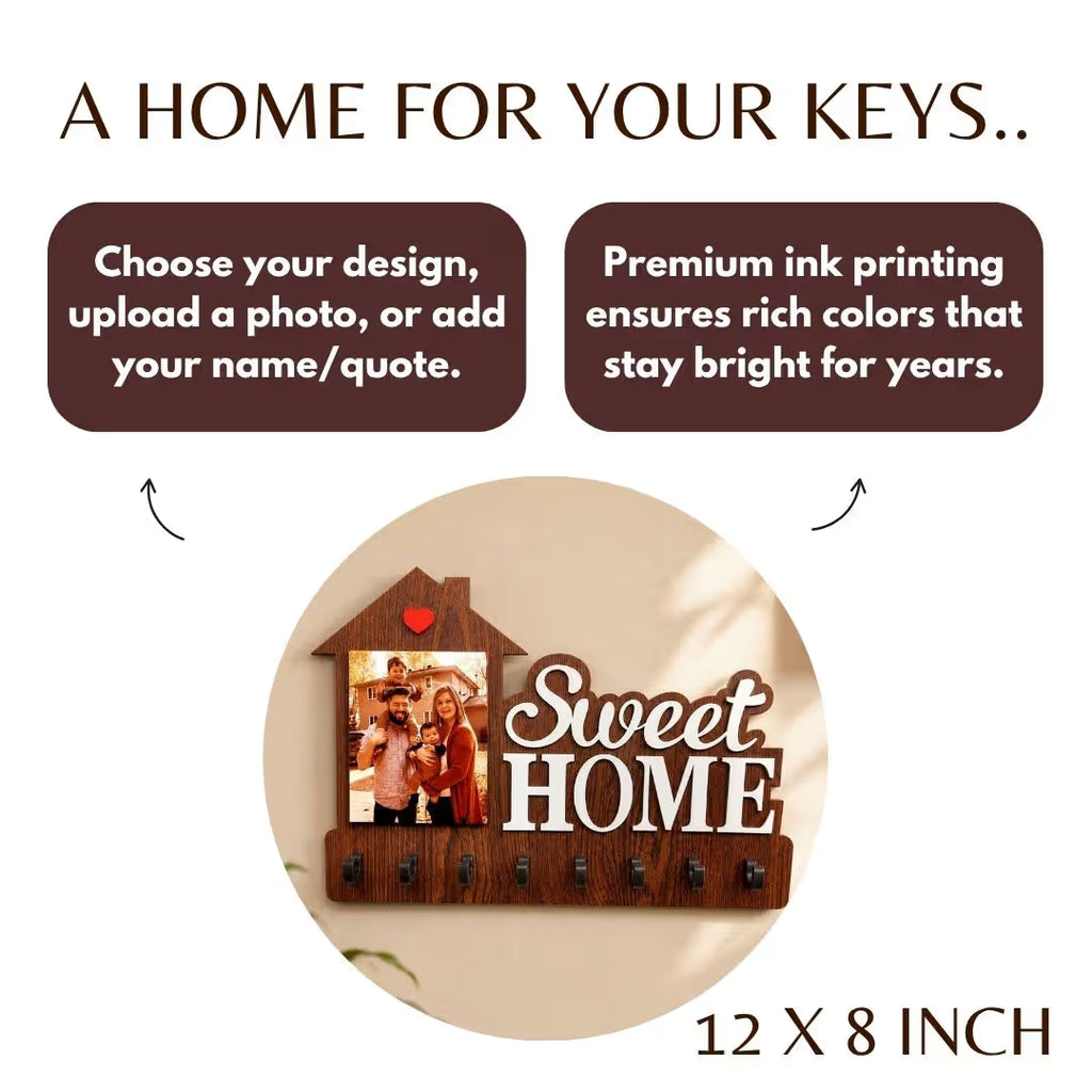 Personalized Home Shaped Photo Wooden Key Holder