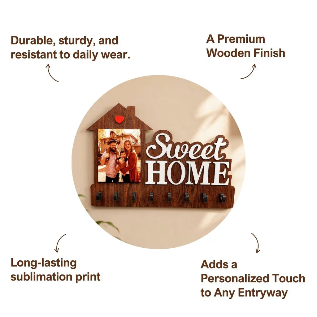 Personalized Home Shaped Photo Wooden Key Holder
