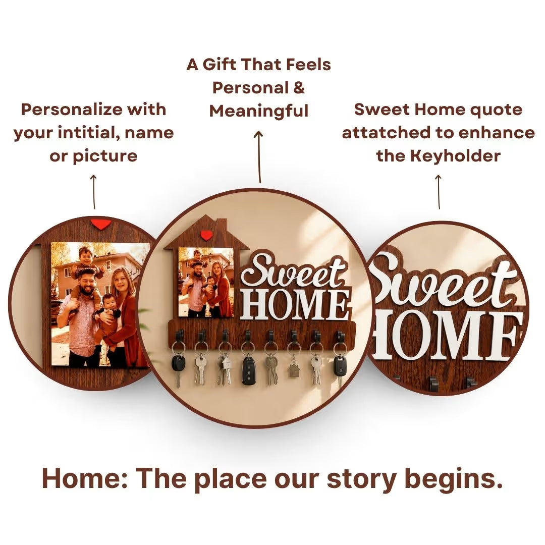 Personalized Home Shaped Photo Wooden Key Holder