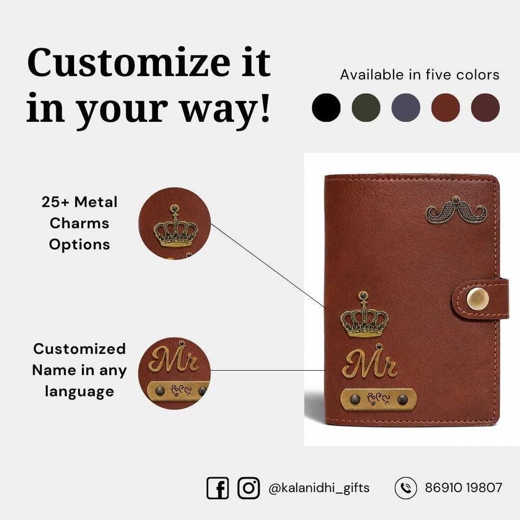 Personalized Button Passport Cover - Brown