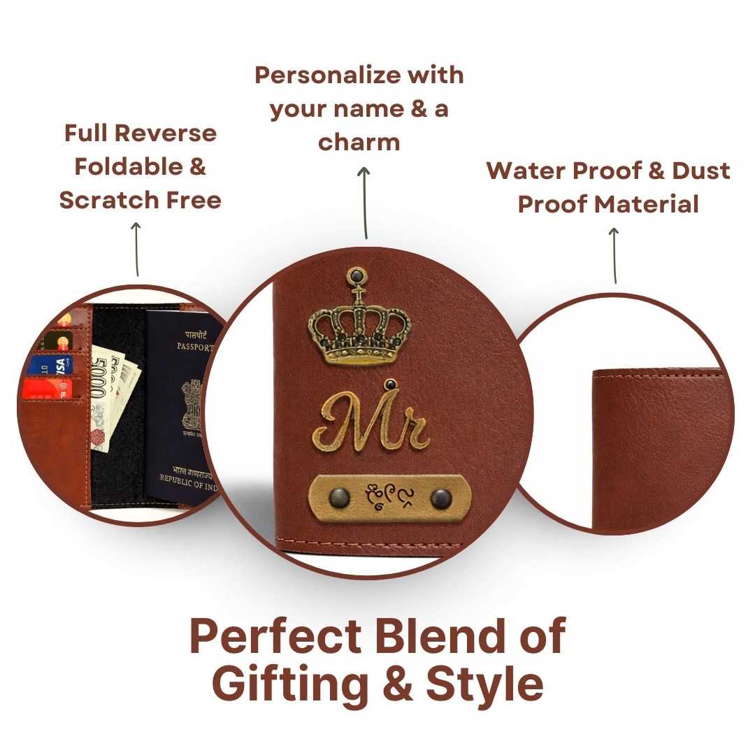 Personalized Button Passport Cover - Brown