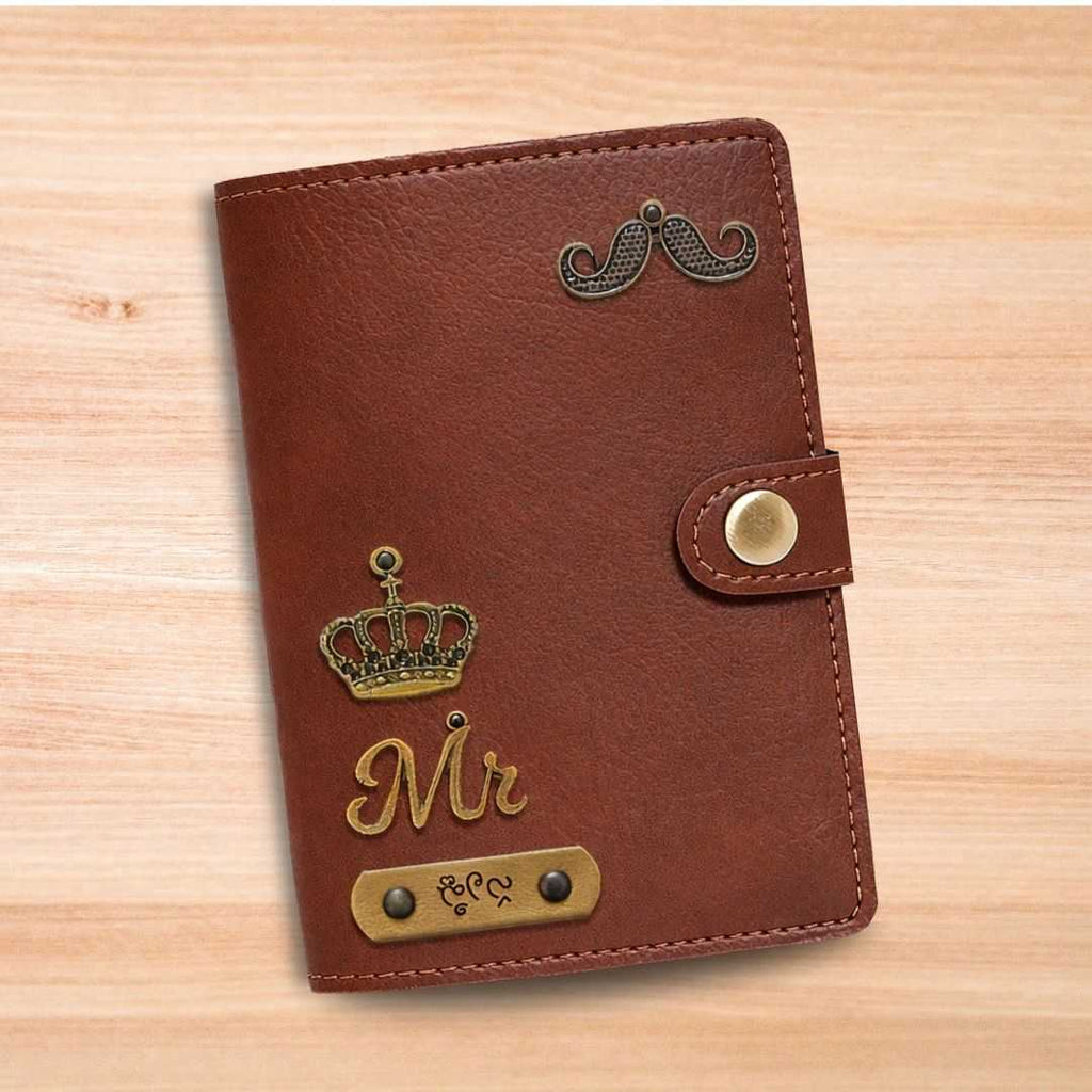 Personalized Button Passport Cover - Brown