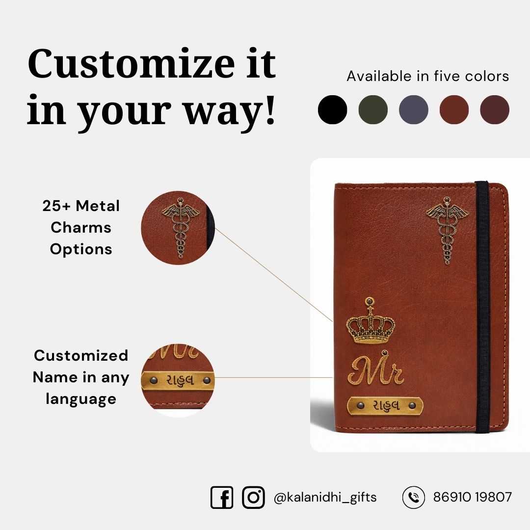 Personalized Elastic Closure Passport Cover - Brown