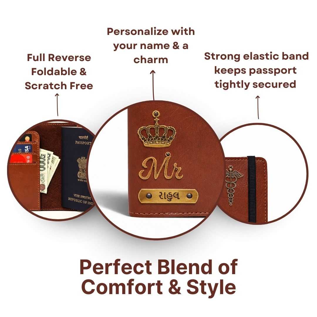 Personalized Elastic Closure Passport Cover - Brown