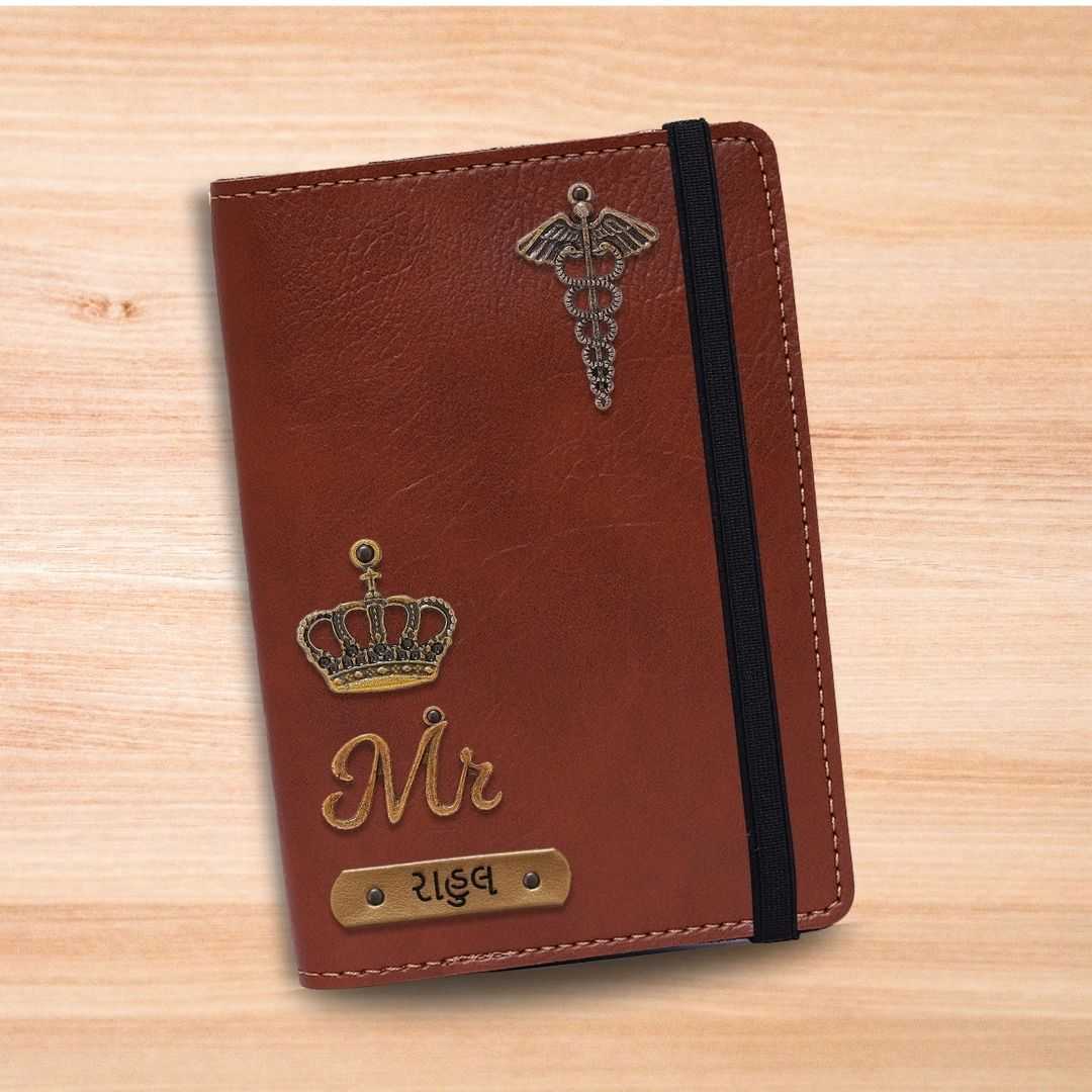 Personalized Elastic Closure Passport Cover - Brown