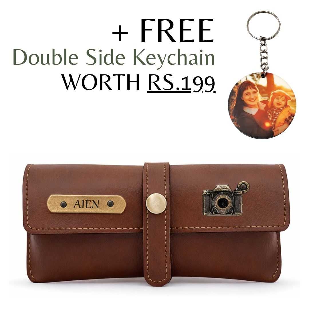 Personalized Brown Sunglass Cover with Name & Charm