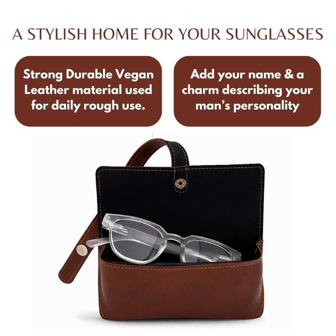Personalized Brown Sunglass Cover with Name & Charm