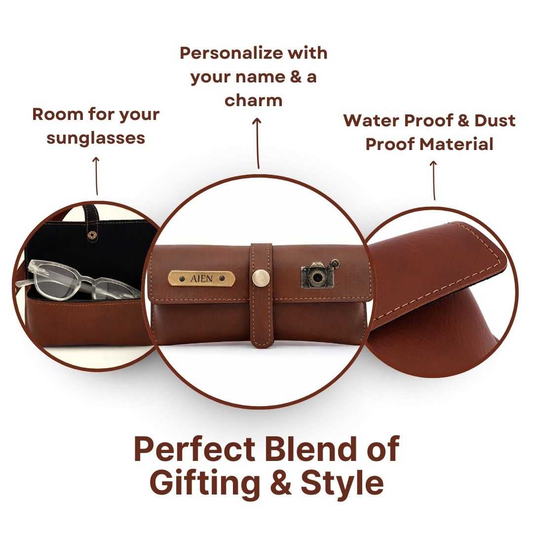 Personalized Brown Sunglass Cover with Name & Charm
