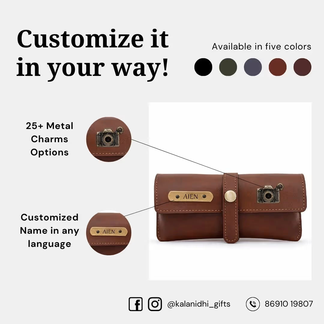 Personalized Brown Sunglass Cover with Name & Charm
