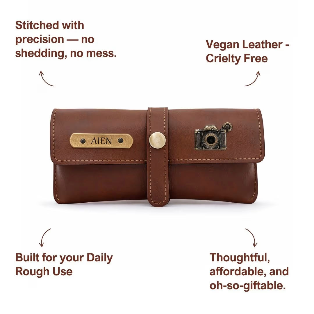 Personalized Brown Sunglass Cover with Name & Charm