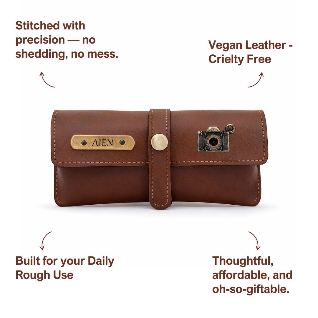 Personalized Brown Sunglass Cover with Name & Charm