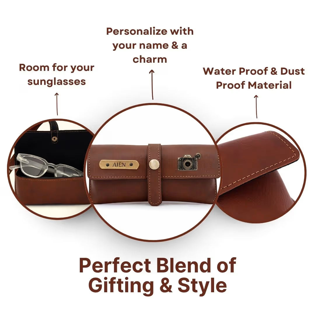 Personalized Brown Sunglass Cover with Name & Charm