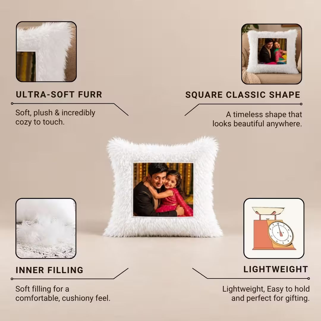 White Square Customized Furr Photo Pillow