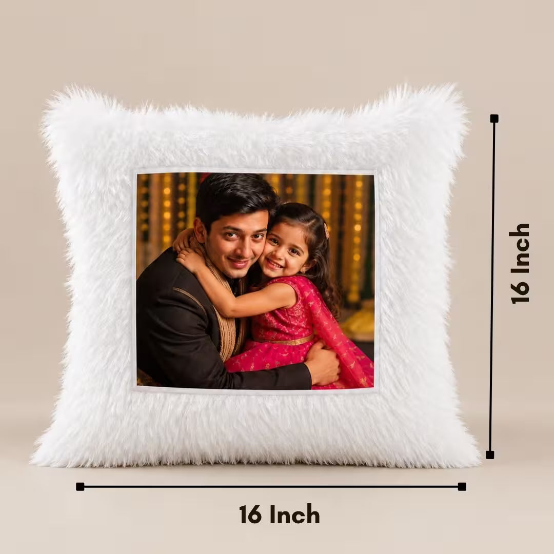 White Square Customized Furr Photo Pillow