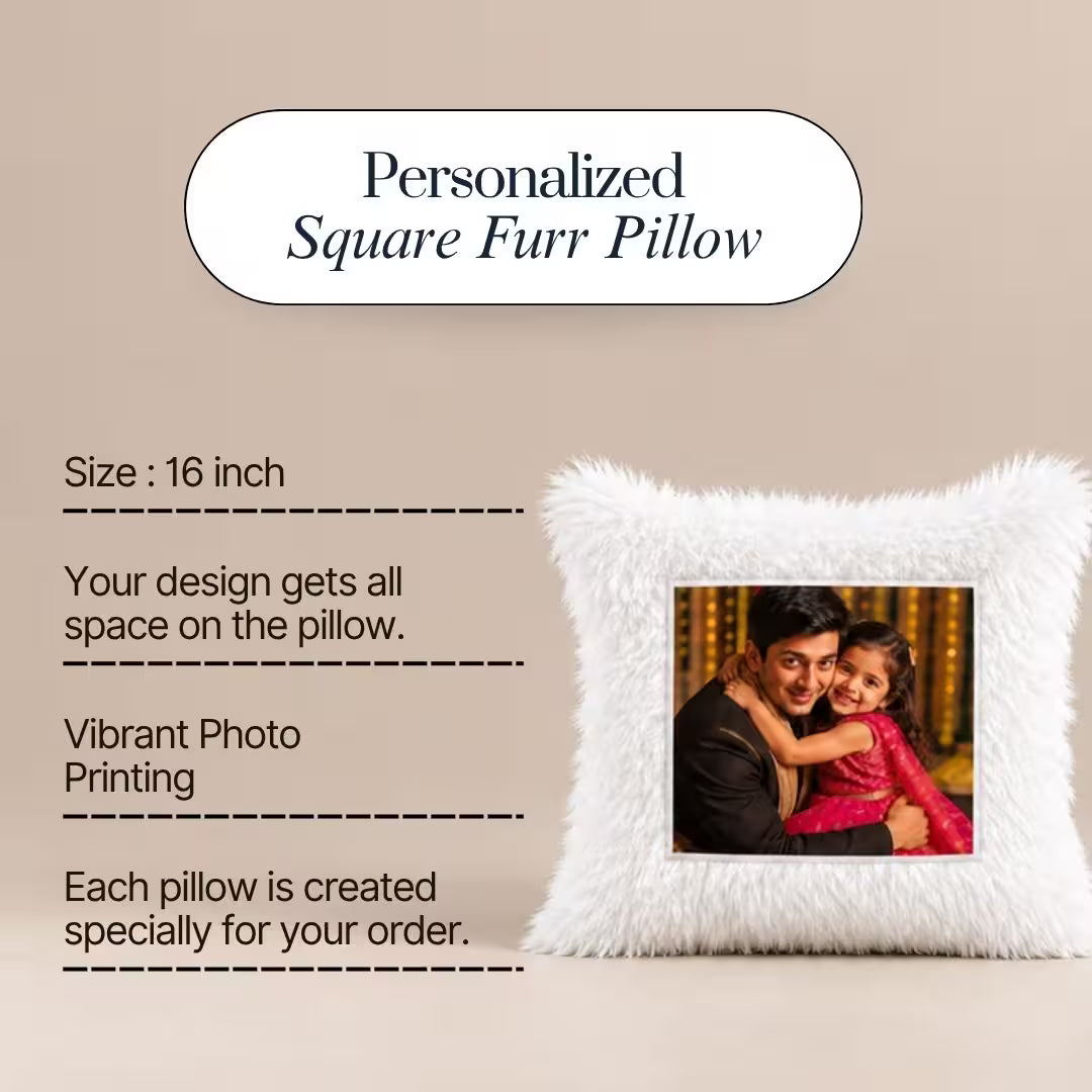 White Square Customized Furr Photo Pillow
