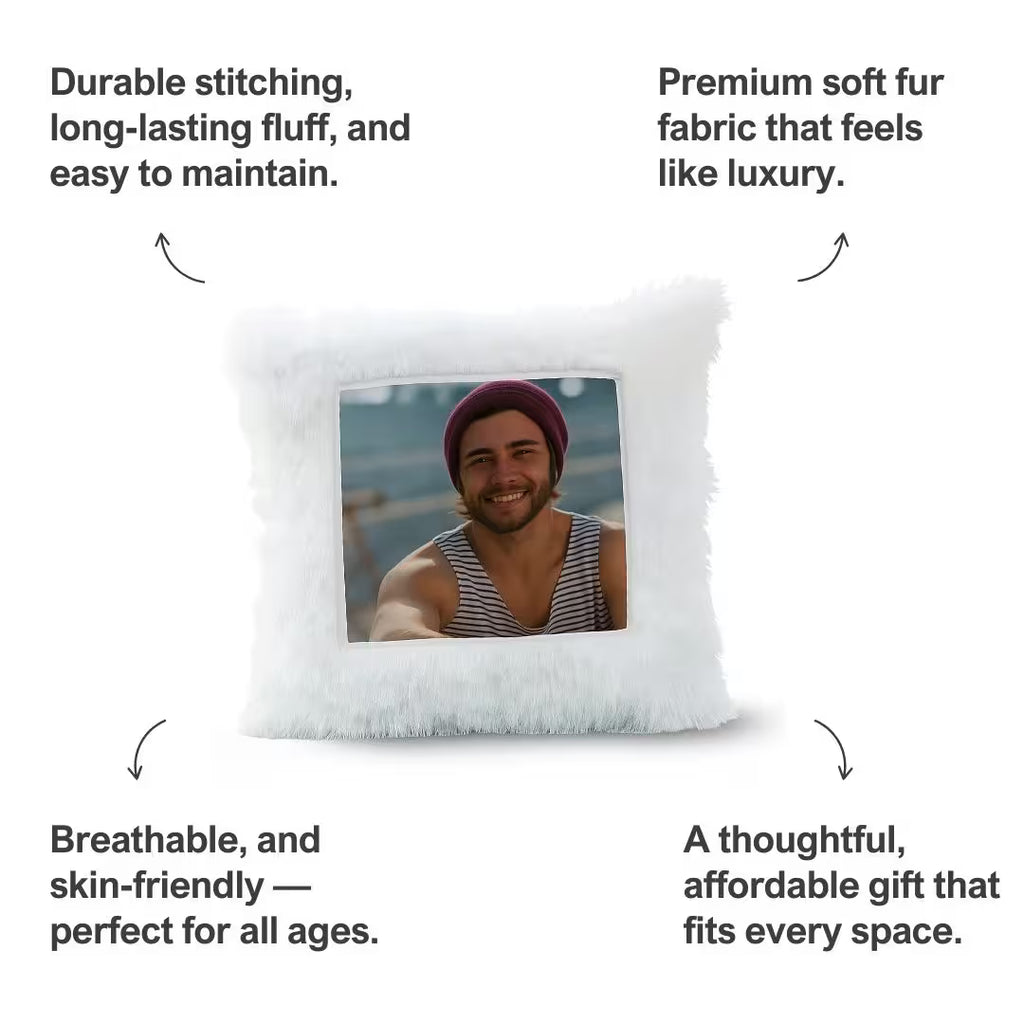 White Square Customized Furr Photo Pillow
