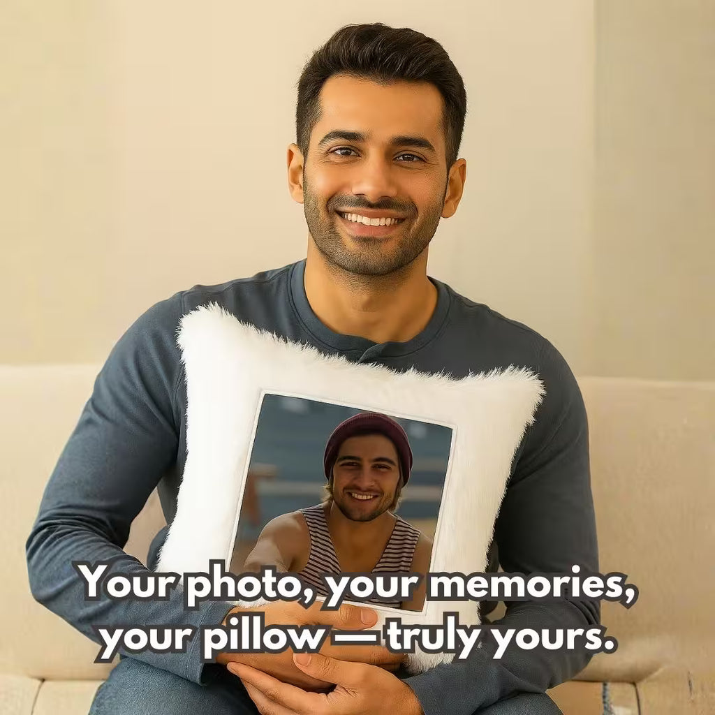 White Square Customized Furr Photo Pillow