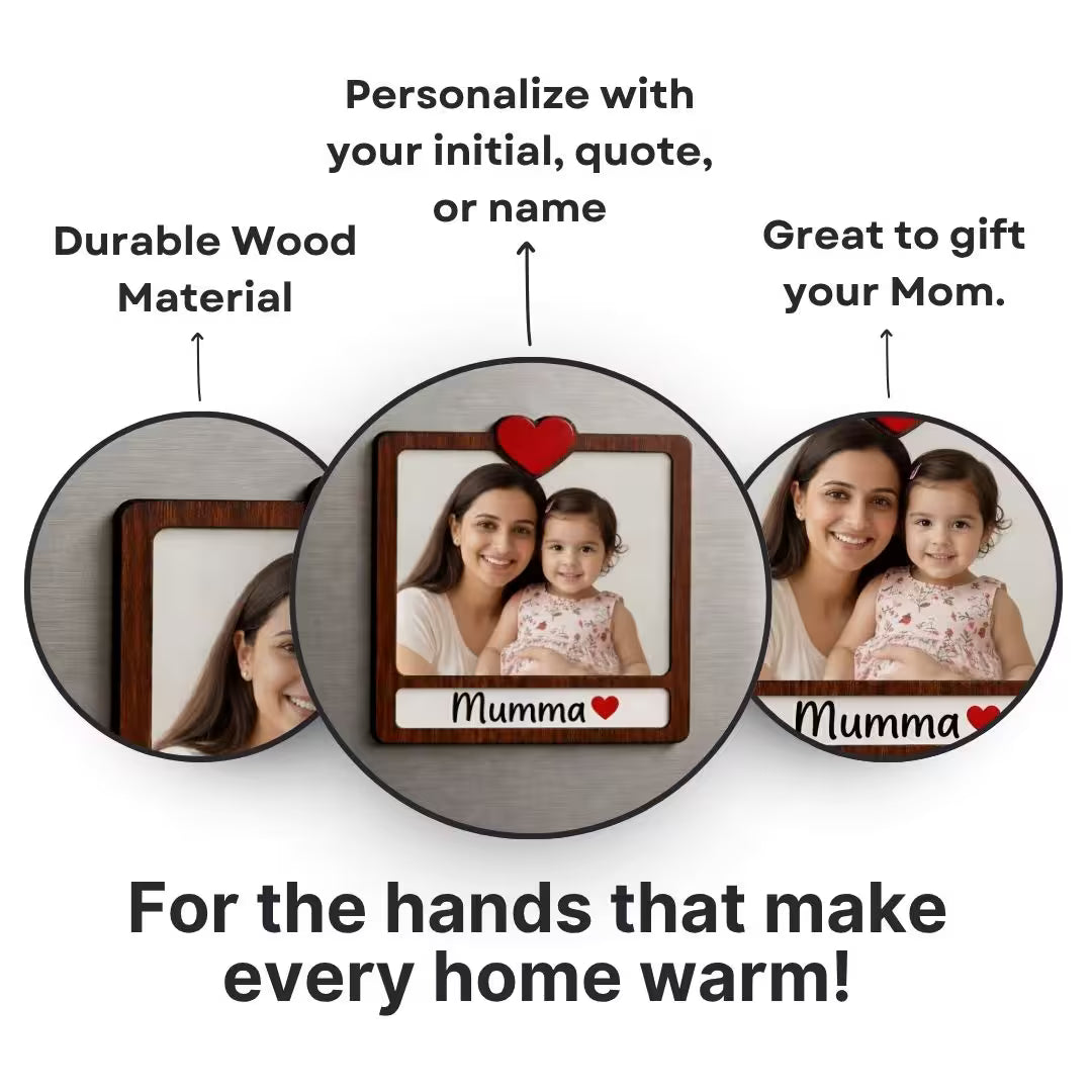 Personalized Wooden Photo Fridge Magnet for Mom
