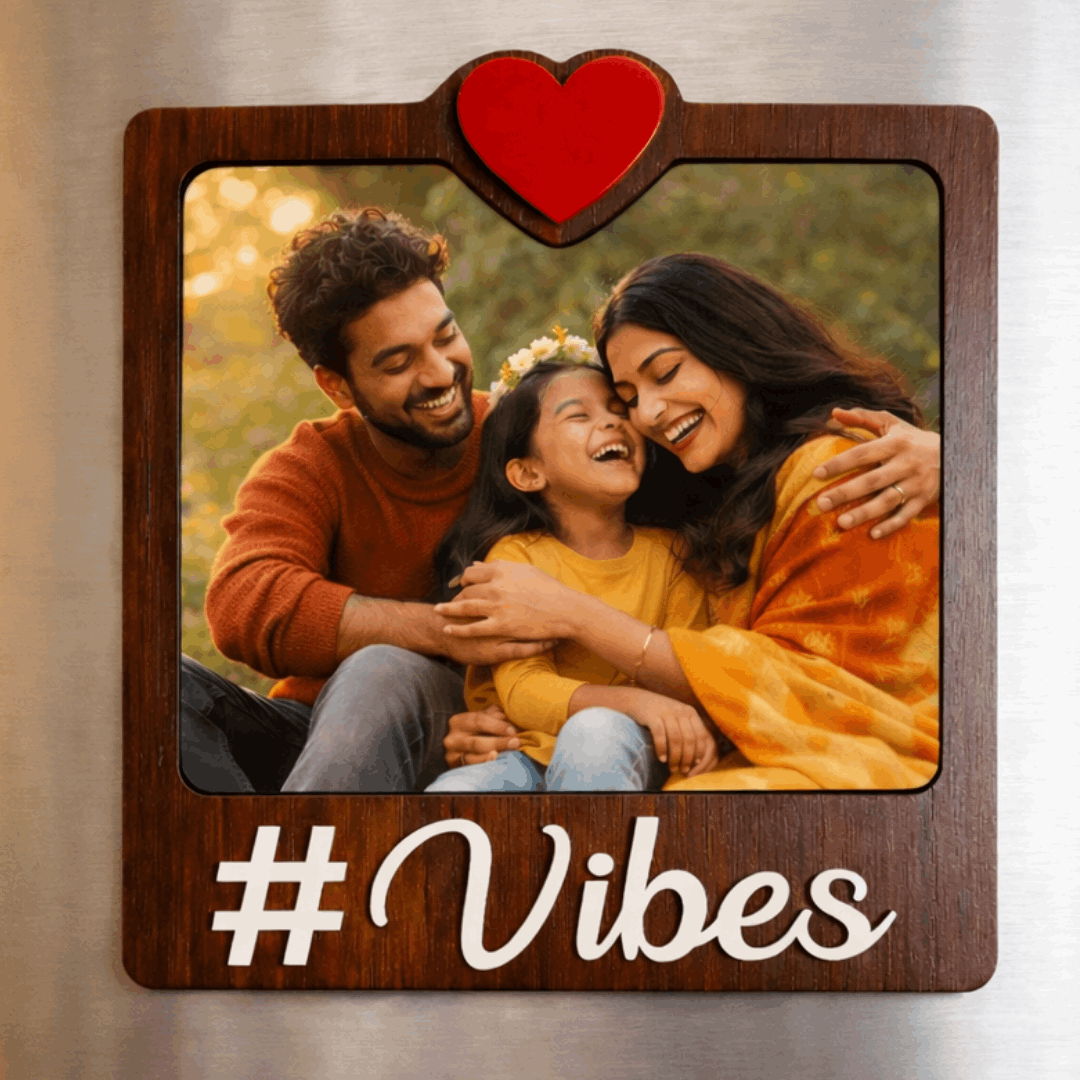 Wooden Vibes Personalized Photo Fridge Magnet