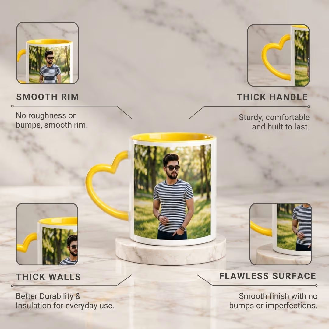 Yellow Heart Handle Ceramic Photo Mug