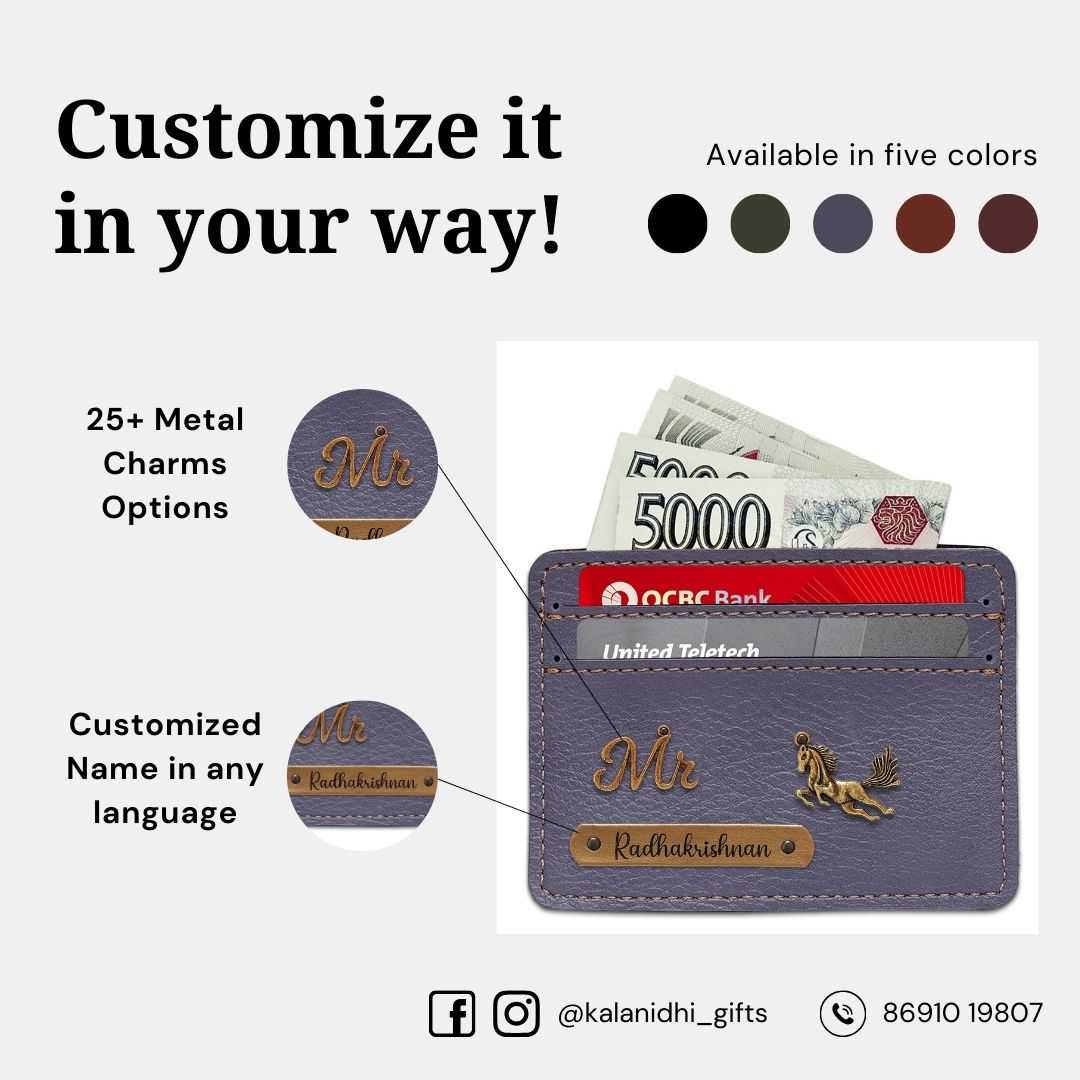 Customized Grey Card Holder with Name