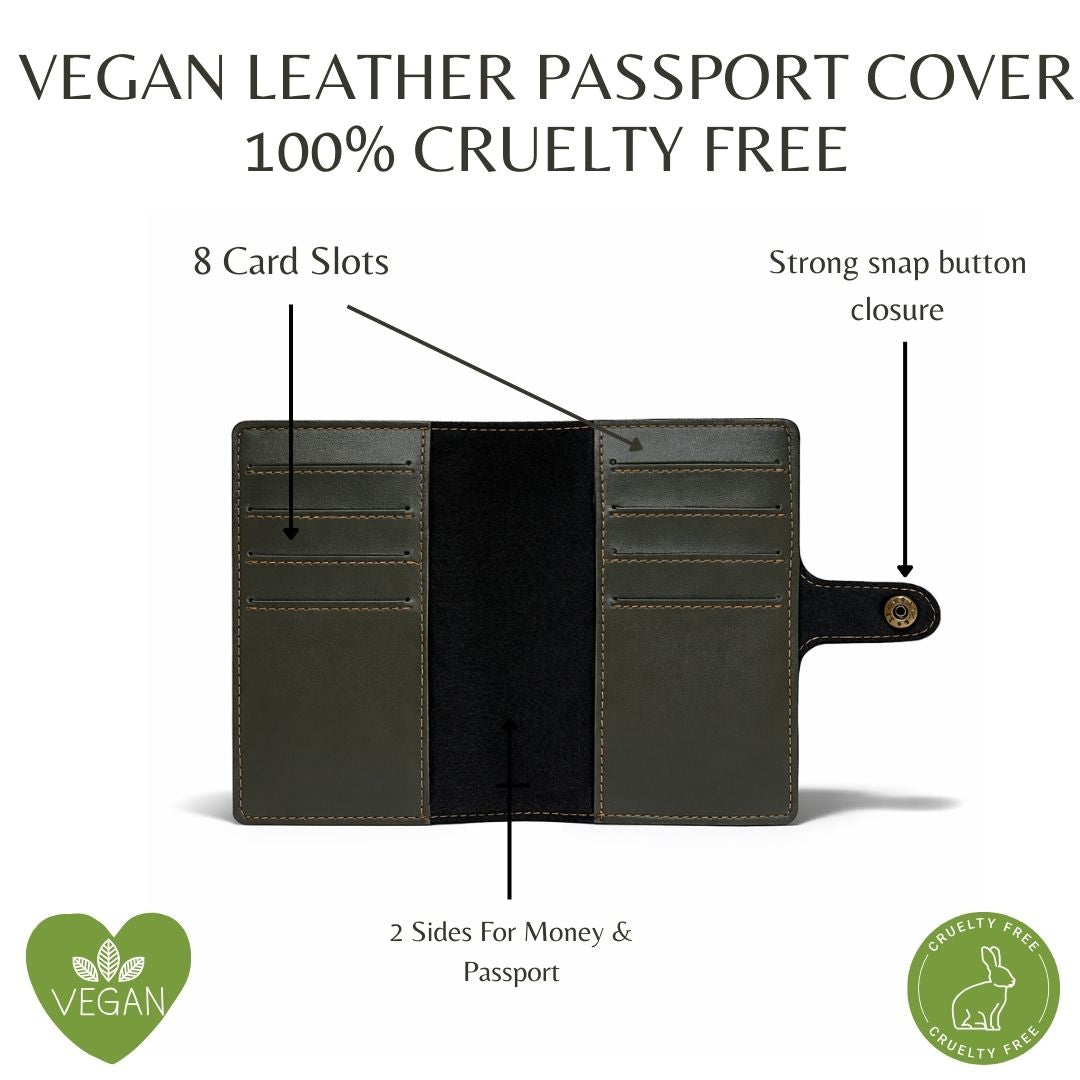 Personalized Button Passport Cover - Dark Olive Green