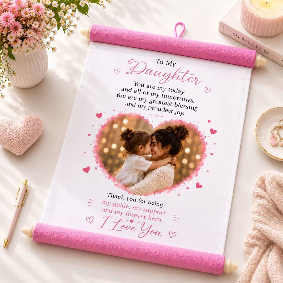 Personalized Pink Hanging Scroll with Photo & Message