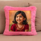 Pink Square Customized Furr Photo Pillow