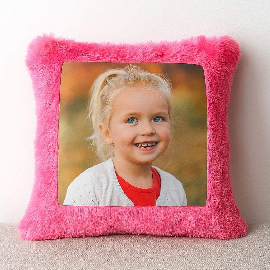 Pink Square Customized Furr Photo Pillow