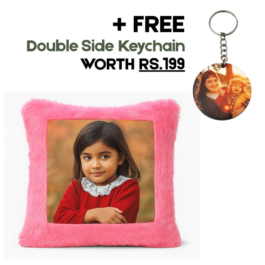 Pink Square Customized Furr Photo Pillow