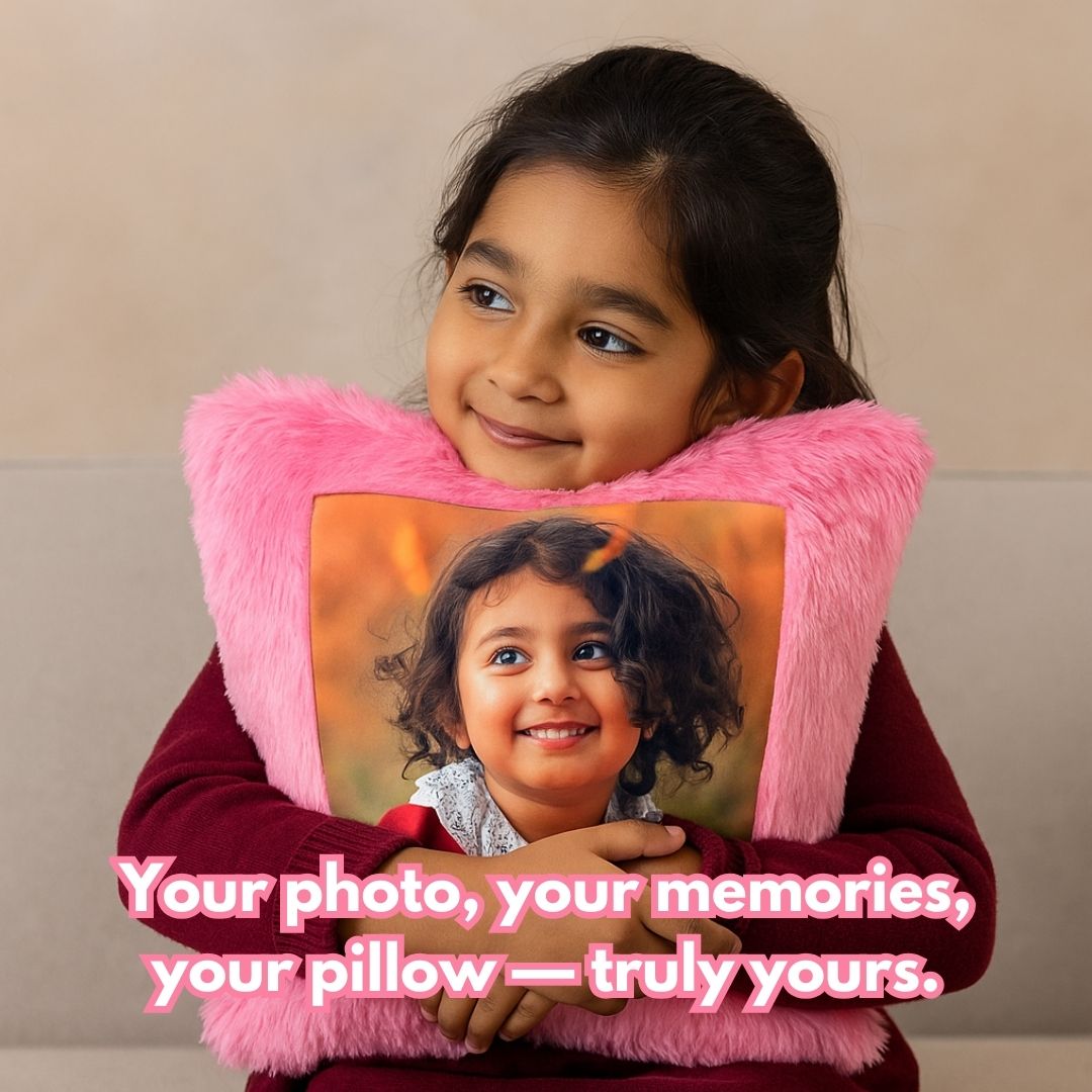 Pink Square Customized Furr Photo Pillow