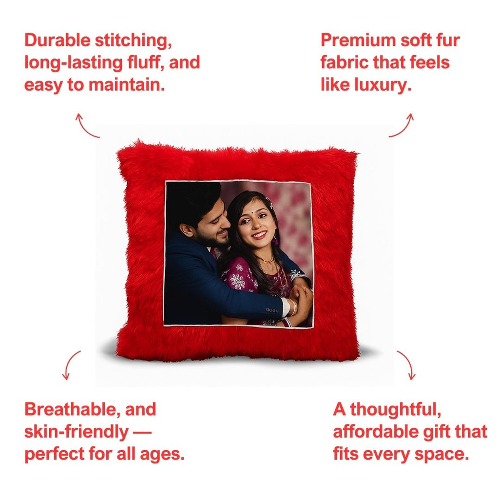 Red Square Customized Furr Photo Pillow
