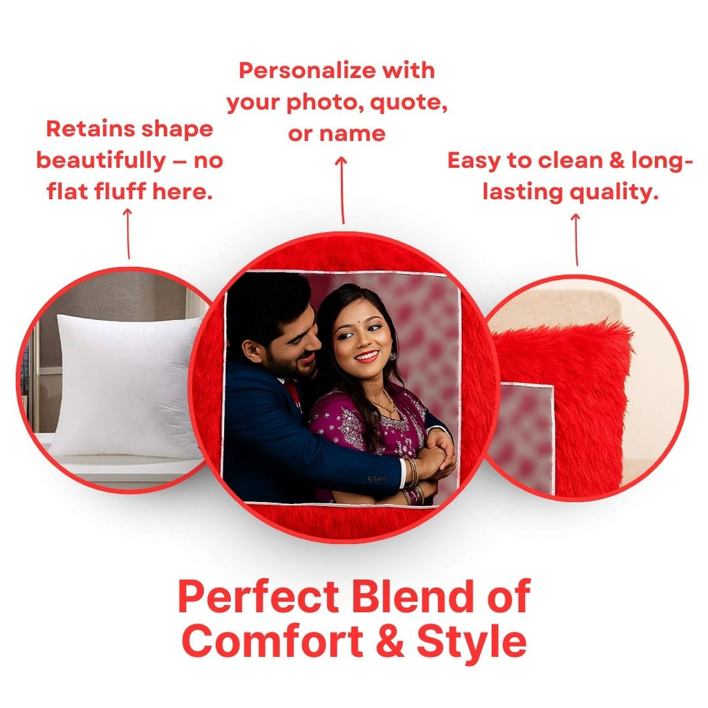 Red Square Customized Furr Photo Pillow