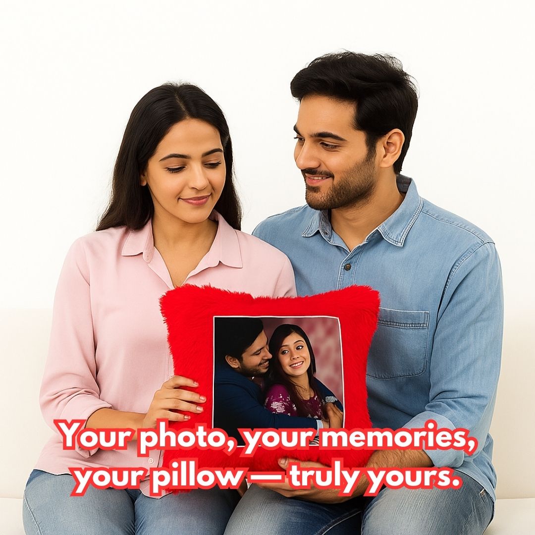 Red Square Customized Furr Photo Pillow