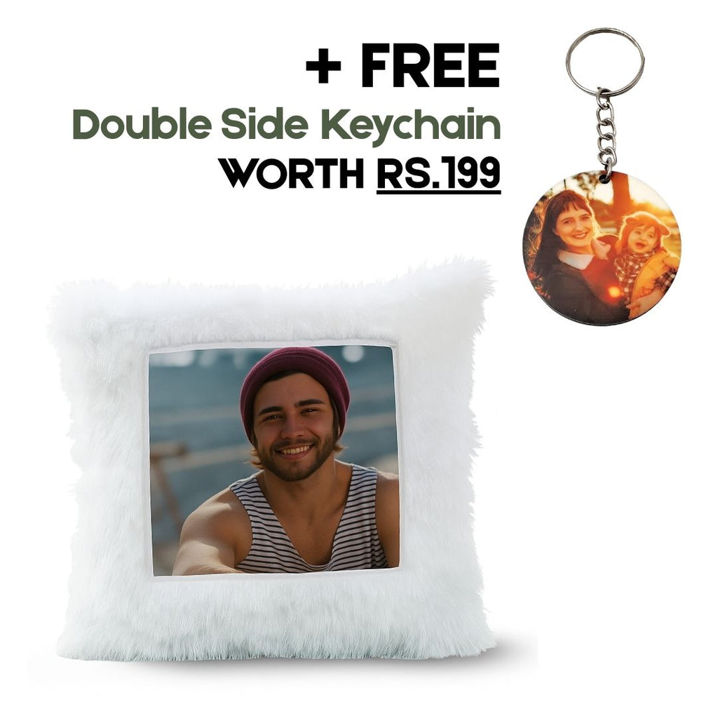White Square Customized Furr Photo Pillow