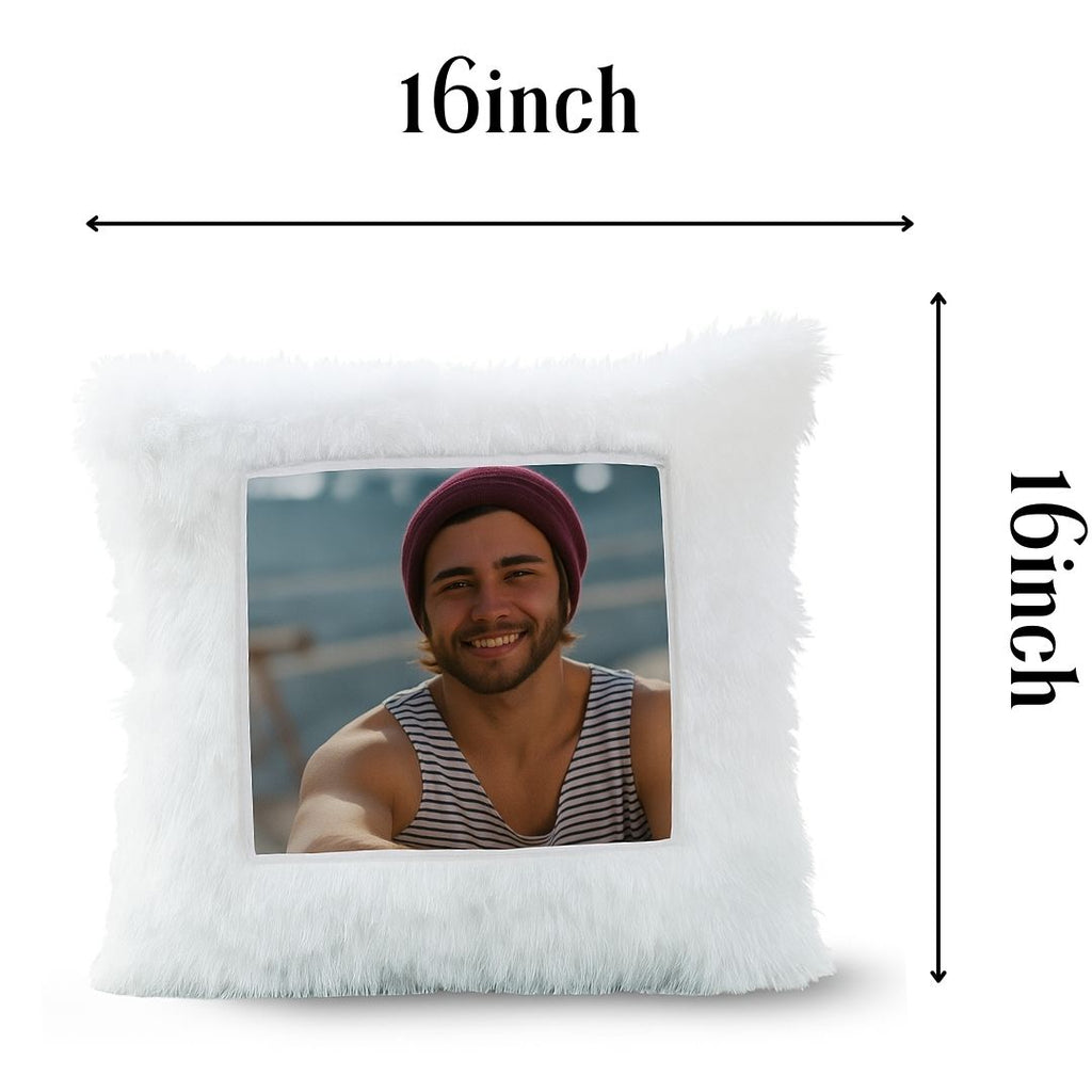 White Square Customized Furr Photo Pillow