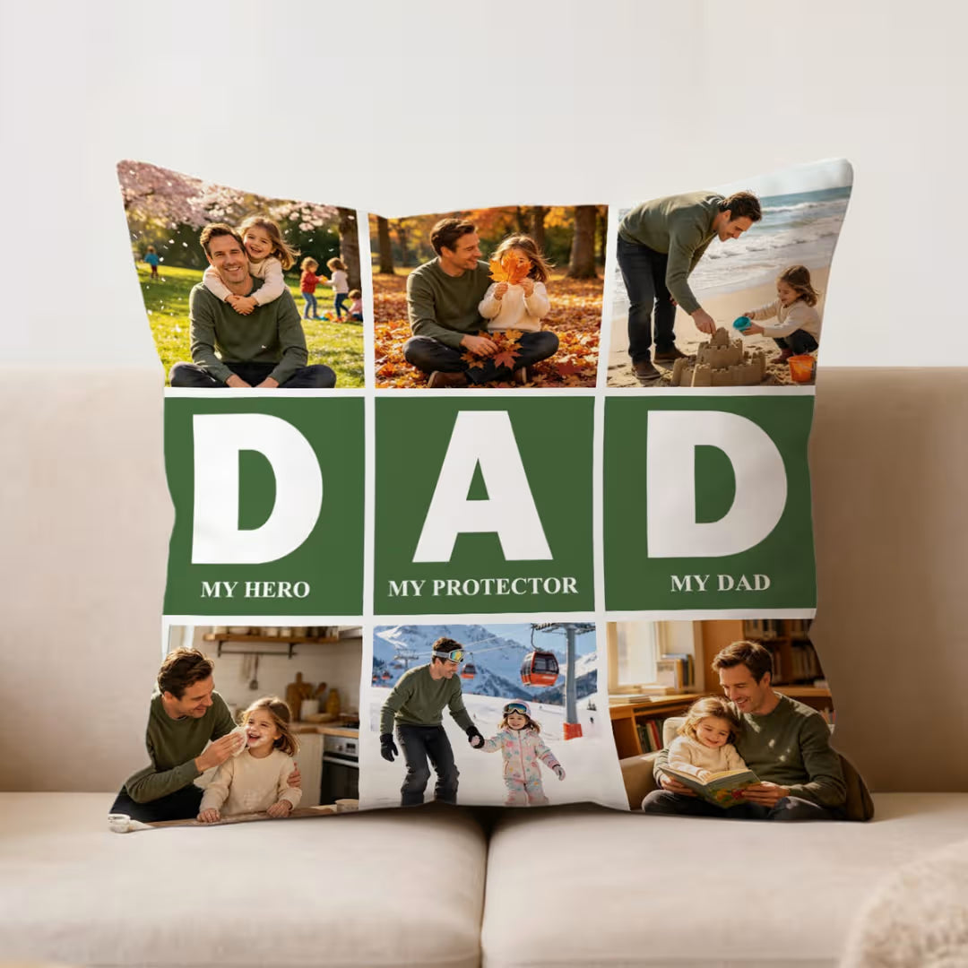 Personallized Photo Satin Square Pillow for Dad