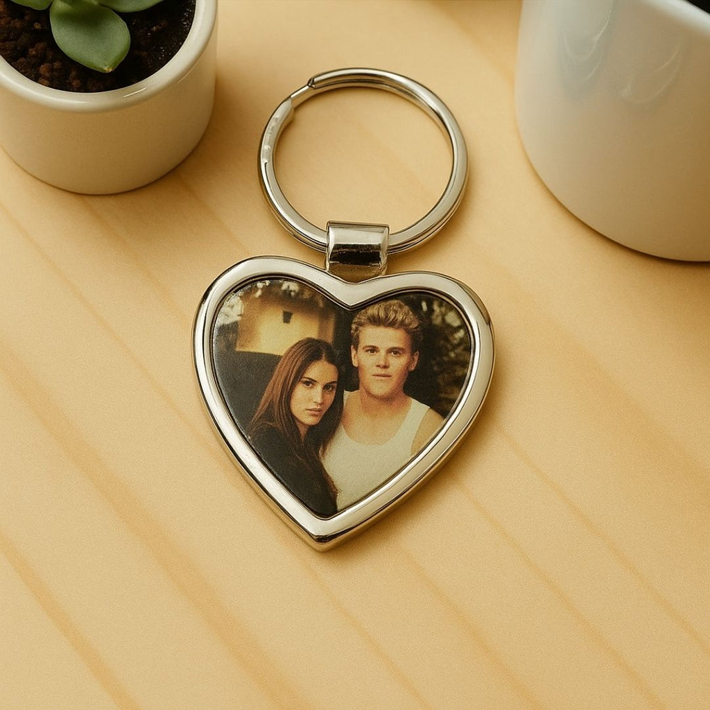 Heart Metal Double Side Photo Keychain