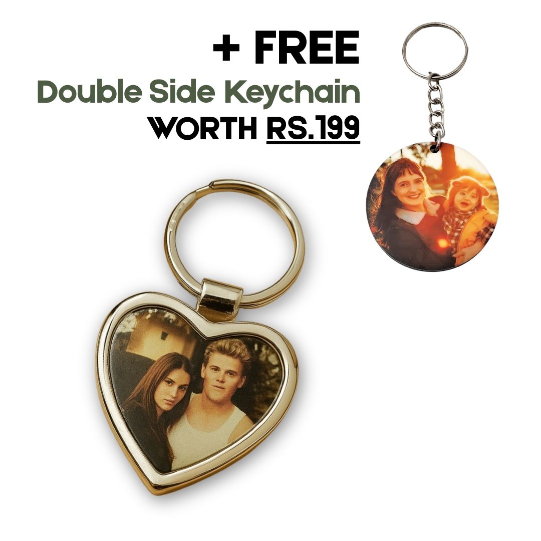 Heart Metal Double Side Photo Keychain