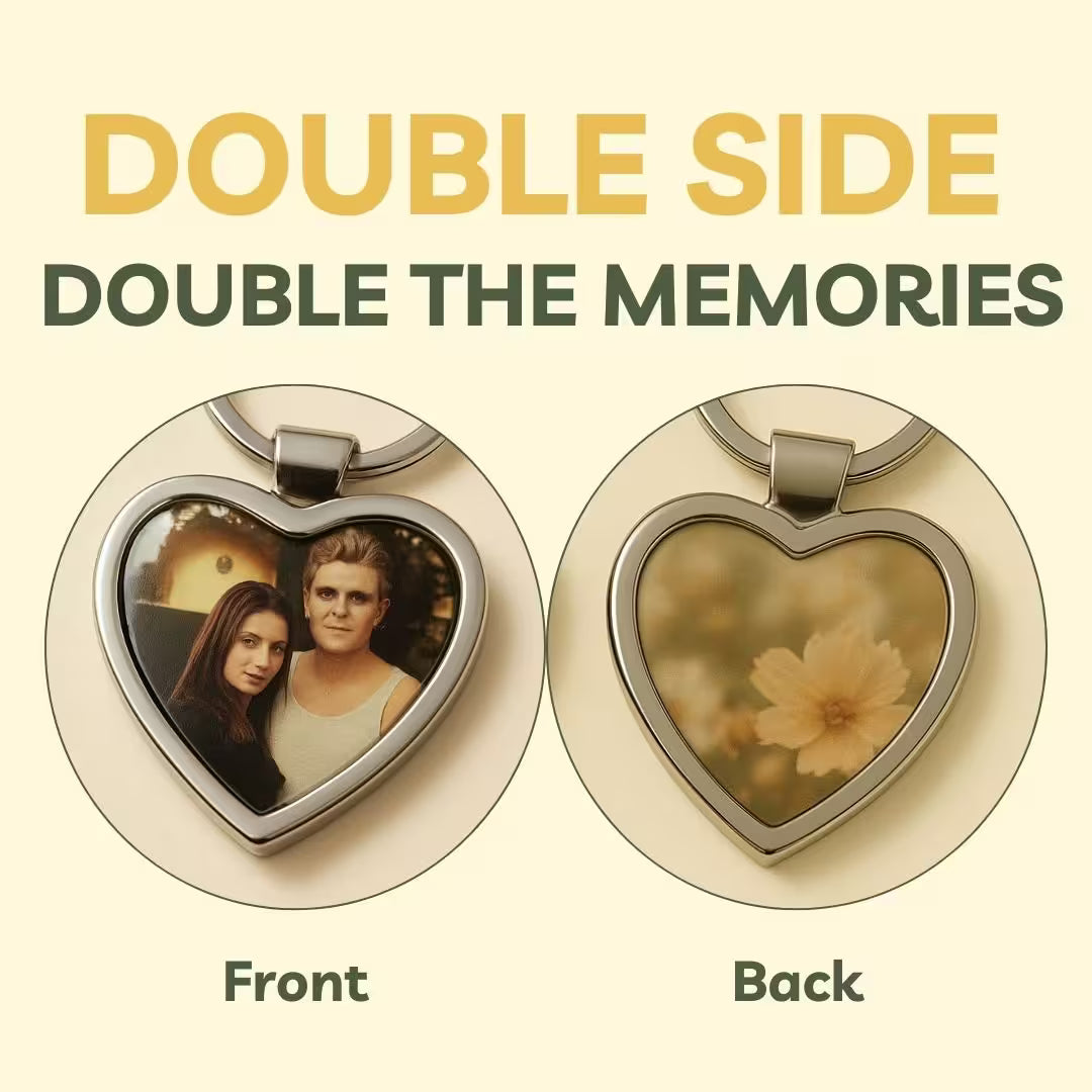 Heart Metal Double Side Photo Keychain