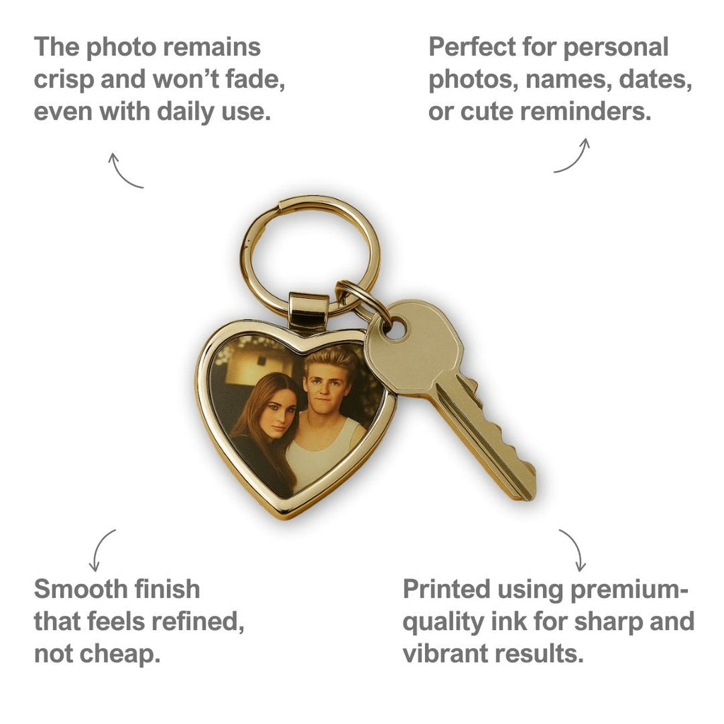Heart Metal Double Side Photo Keychain