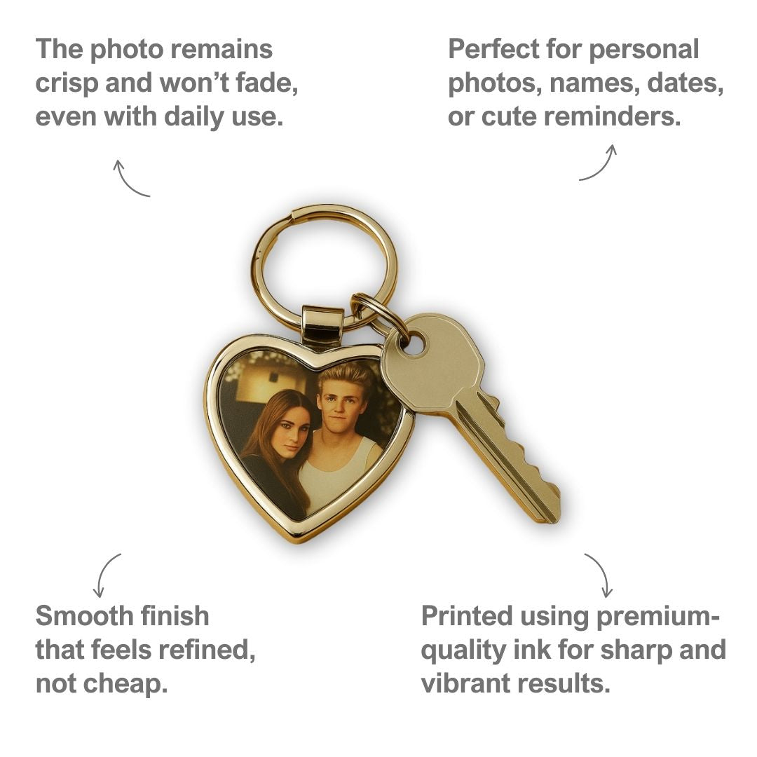 Heart Metal Double Side Photo Keychain